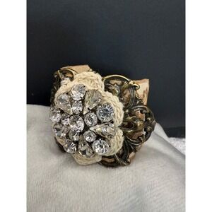 Rhinestone Bracelet Fabric Band Signed‎ A Gilded Life